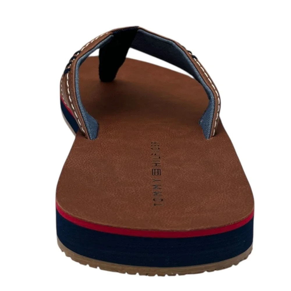 Tommy‎ Hilfiger Mens Destino Thong Sandal Size 11 Brown Faux Leather Flexible